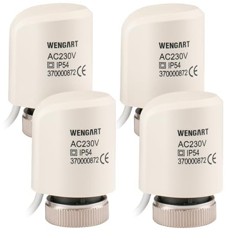 Wengart Attuatore termico elettrico WG37, normalmente chiuso a 2 fili AC230V M30x1,5 per collettori di riscaldamento a pavimento (230V_Normalmente chiuso_4 confezioni)