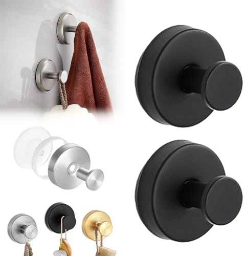 Moonboat Lot de 2 crochets à ventouse de luxe sans perçage, en acier inoxydable, imperméables, pour douche, salle de bain, serviettes, montage sur portes de douche en verre, miroirs (noir, 2 pièces)