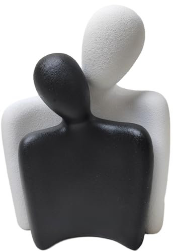 PIGPIGFLY Paar Umarmt Statue, Regal Deko, Bücherwurm-Skulptur, Figuren, Wohnzimmer, Home Store Dekoration, Modern Abstract Kunst Skulpturen, Bürodekorationen (Weiss+Schwarz)