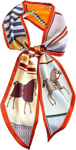 FonVan Seidenschal Seide Haarschal für Damen, Halstücher, Bandana, Satin Schal Kopftuch, Halstücher für Handtaschen, Handtaschen-Zubehör, Seidentücher Scarf (Orange Horse)