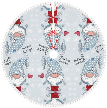 Weihnachtsbaum Niedlicher Wichtel Rock mit Pom Pom Trim Weihnachtsbaum Dekoration Gedruckt Muster Weihnachtsbaum Rock Festliche Feier Party Baum Rock