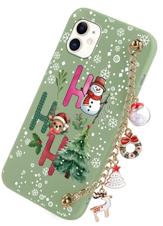 Yoedge Weihnachten Handykette Handyhülle für iPhone 12/iPhone 12 Pro 6,1 Hülle mit Band, Weihnachts Schutzhülle mit Muster Hirsch, Weich Silikon TPU Stoßfest Christmas Case Cover für, Grün