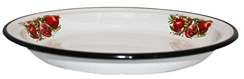 rukauf Emaille Tablett Serviertablett RUND 1,5 Liter emailliert ca 30cm Durchmesser mit Motiv Retro