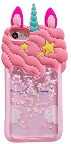 wifantien 3D-Einhorn-Schutzhülle für iPhone SE 2022/SE 2020, niedliche Kawaii-Charaktere, Treibsand, Einhorn-Form, Kinder, Teenager, Mädchen, Frauen, weiche Silikon-Schutzhülle für iPhone SE 2022/SE