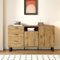 BTM Buffet en Bois, Armoire de Rangement avec 3 Tiroirs, 2 Portes et Rangement Ouvert, Buffet Conception à Blocs de Couleurs, Charge de 120kg, 150x38x76.5cm, Bois Naturel