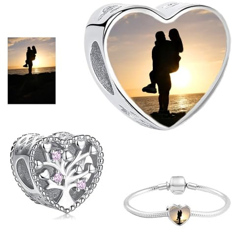 2Burned Baum des Lebens Silber 925 Personalisierter Schmuck Foto-Charm – Kompatibel mit Europäisches-Armbändern Liebe Herz Personalisiertes Geschenk – Fügen Sie Ihr Bild hinzu