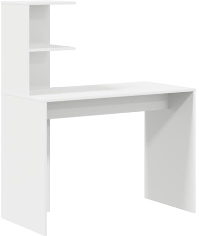 vidaXL Moderner weißer Schreibtisch mit offenen Regalen | MDF Konstruktion Stylisches Heimbüromöbel Kompaktes Design Für Studium Robuste Regale Dekorativer Computer-Arbeitsplatz