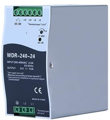 SIDYEUHB Alimentation Rail DIN 380 V à 24 V 12 V 10 A Transformateur CC WDR-240W120(WDR-240-24 220-380V 24V10A)
