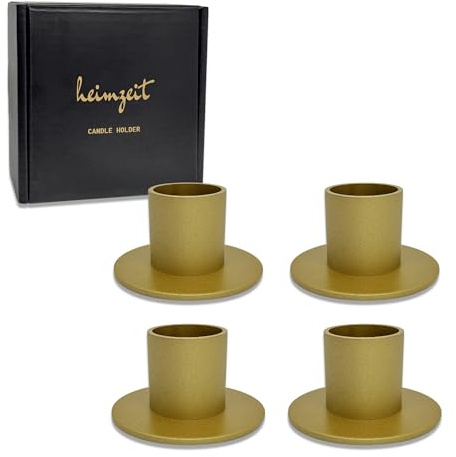 heimzeit Kerzenhalter aus Metall Ø25 mm, 4 Stück Rund in Gold | Kerzenständer für Stabkerzen und Tischkerzen, Stilvolles Design, für eine elegante Raumdekoration