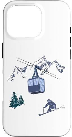Hülle für iPhone 16 Pro Wintersport Skifahren Schneeszene Vintage Skigebiet Berge