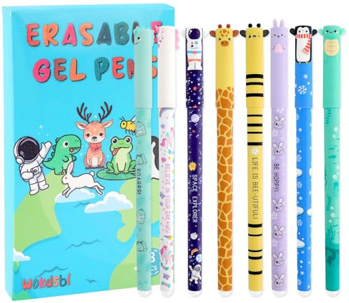 Gelstifte Radierbar Set 8 Farben mit Tiermotiv und 0.5 mm Feiner Spitze