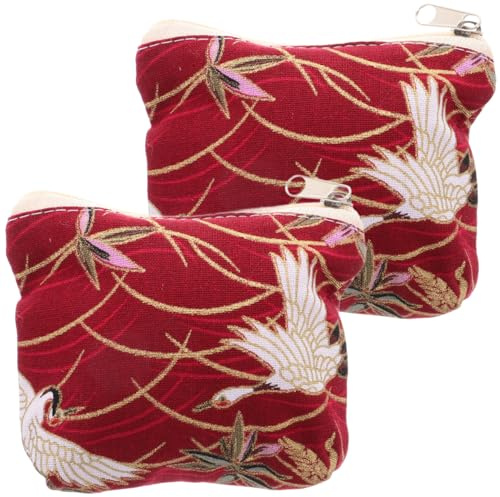 HEMOTON 2pièces Pochette Monnaie Japonaise Zippée Mini Porte-Monnaie Toile Pochette Vintage pour Petits Objets
