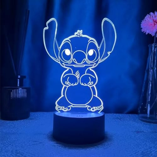 Deluisho Anime 3D Illusion Led Lampe, Stitch Lampe, Stitch Nachtlicht, Lilo und Stitch Nachtlicht für Kinder 16 Farben Fernbedienung Dimmen Visual Stereoscopic Nachtlicht