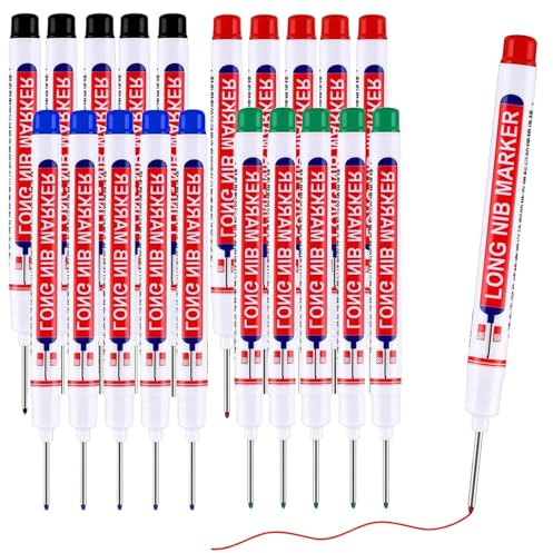 20 pcs Permanent Marker pens Black Long Nib Marker Pen with Metal Wall Sockets Permanent Waterproof Carpenter Marking Tool, Quick Drying Suitable for Hard to Reach Areas 20mm Extra Long Nib Nose