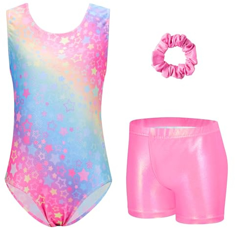 Arshiner Mädchen Gymnastik Trikot Kinder Ärmellos Dreiteilig Gymnastikanzug | Turnbody Gedruckt,Gymnastik Outfit,Training Turnanzug,Turn-Leotard,Gymnastikbody Set,Tanzbekleidung,Dancewear,3-12 Jahre