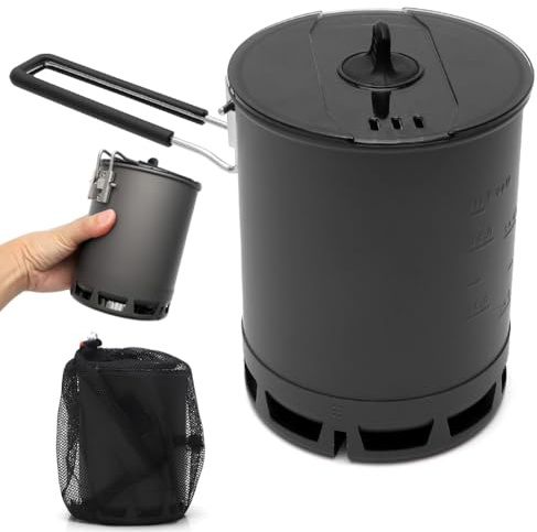 Casserole de camping ultra légère de 600 ml - 164 g - Batterie de cuisine pliable avec échangeur de chaleur - Très efficace - Portable - Pour la randonnée, les voyages et le bushcraft