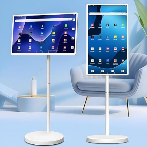 LJCSSD 32 Portable TV Tablet, Touchscreen Portable Monitor with Stand on Wheels, Wireless Touch Screen Smart Mobile Movable Rolling, 8MP Webcam,6GB+128G