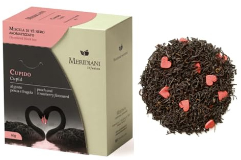 Meridiani® | Cupido Tè Nero Pesca e Fragola | Miscela Fruttata Tè Nero Cinese e Aromi Frutta - (80 Gr) | Miscela per Infusione
