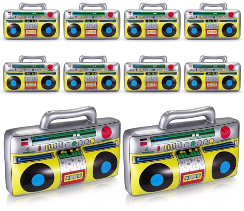 meekoo Boombox inflable de radio de los años 80 y 90, decoraciones de fiesta de 16.5 pulgadas para raperos, hip hop, disfraz temático discoteca, retro, suministros de decoración de fiesta (10 piezas)