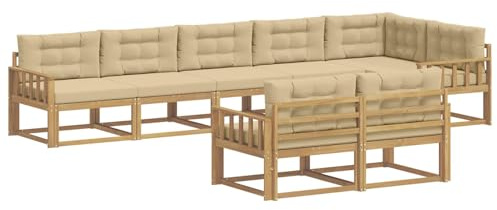 vidaXL Outdoor-Sofagarnitur mit Kissen 6 pcs Weiß und Beige Polyester, Akazienholz Sofa, modernes Outdoor Lounge Set, langlebige Gartenmöbel, vielseitige Sitzgelegenheit für Terrasse