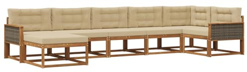 vidaXL Outdoor-Sofagarnitur mit Kissen 7 pcs Natur und Beige, Moderner Garten-Sofa, Flexible Sitzgelegenheit, wetterfestes Set für Entspannung im Hinterhof