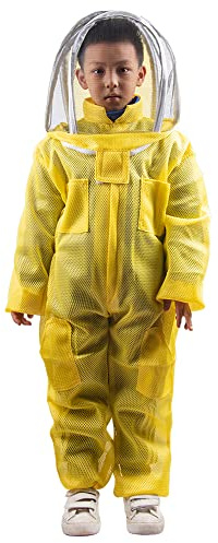 HunterBee - Tuta da apicoltura ventilata per bambini, in cotone, con cappuccio autoportante, 140 cm