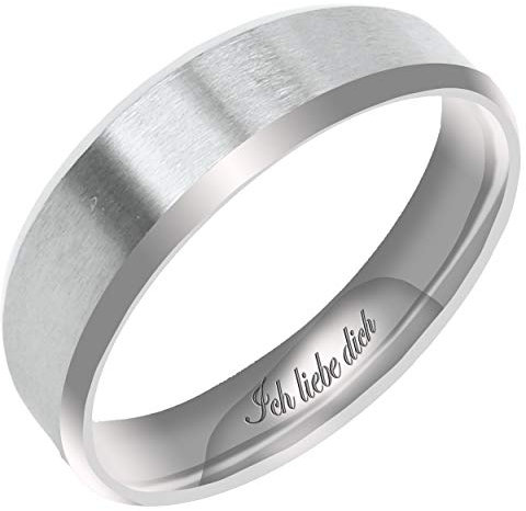 Everstone Männer Matt & Gebürstet 7MM Flach abgeschrägte Kante Partnerringe Trauringe Eheringe aus Titan Farbe: Platin Lasergravur Ich liebe dich
