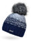 Neverless® Damen Strick-Mütze gefüttert Fleece-Innenfutter Fell-Bommel Kunstfell Winter-Mütze Bommelmütze Grobstrick Mehrfarbig Navy-hellgrau