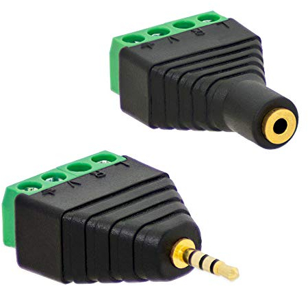 E.T 1x Klinken Stecker + 1x Buchsen 2,5mm Adapter > Terminalblock 4 Pin Schraub Klemme Set