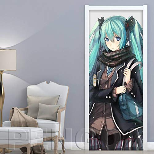 IKPHQF 3D Türaufkleber Türtapete Selbstklebend Türposter Schönes Anime-Mädchen 77X200CM Fototapete Türfolie wasserdichte Abnehmbare PVC Türtapete Innentür Schlafzimmer Küche Bad Home Deko