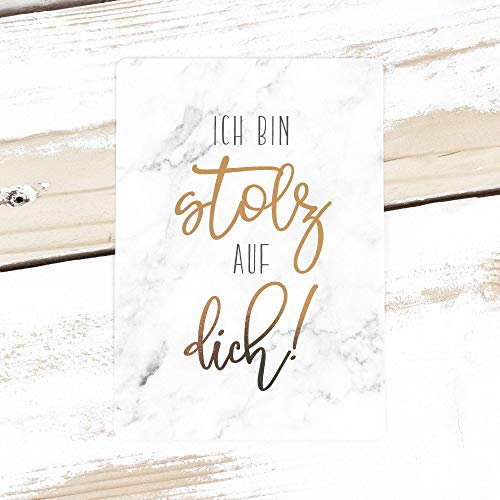 Ich bin stolz auf dich, Goldene Postkarte, Marmorlook, DIN A6