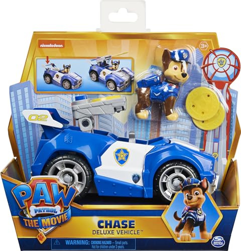 PAW PATROL Chases Deluxe Basis Fahrzeug aus dem Kinofilm mit Hundefigur, Spielzeugauto, ab 3 Jahren