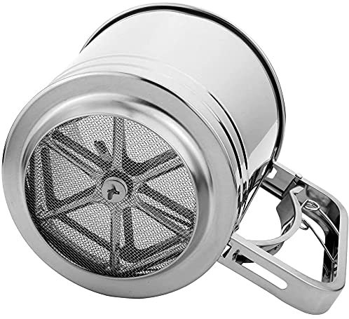 Ancllo - Setaccio per farina a maglia fine, in acciaio inox, con capacità di 5 tazze, doppio strato, setaccio per zucchero a velo