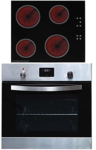 SIA SO114SS 60cm Stainless Steel Digital Electric Single Fan Oven & CERH60BL 4 Zone Ceramic Hob With Child Lock