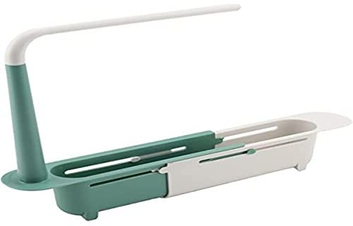 Juliyeh Teleskop-Regal für Spüle, Abflusskorb, erweiterbar, Telescopic Sink Storage Rack Ausziehbarer Drainagekorb für Zuhause und Küche, Weiß, Grün