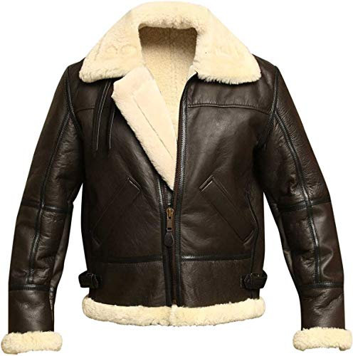 Herren-Bomberjacke aus echtem Schafsleder, Fliegerjacke, Fliegerjacke, B3 WWII im Cockpit, dicke Wolle innen/innen, Braun, Dunkelbraun? B3 Herren Jacke