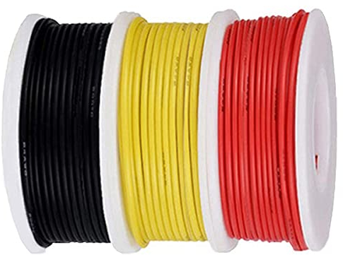 Xiatiaosann 26AWG Electrical Wire 26 Gauge Electric Wire Hook Up Wire Kit 300V PVC Wire Tinned Copper Stranded Wires 3 Color (Black,Red,Yellow) 7m/23ft Each Wire for DIY