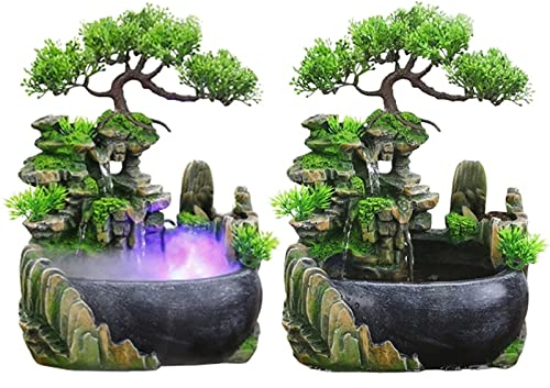 Zimmerbrunnen mit Pflanzen Wasserfall, Tischbrunnen Dekoration Water Fountain aus Polyresin, Brunnen Wohnzimmer Dekoration (Kein Zerstäuber und Beleuchtung)