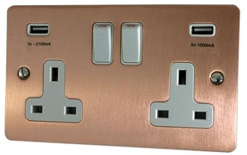 G&H Brassware Flat Rose Gold 2 Gang / Double Plug Socket Usb FRG910W