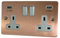 G&H Brassware Flat Rose Gold 2 Gang / Double Plug Socket Usb FRG910W