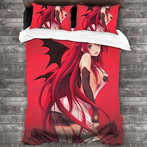 ANSSON Rias Gremory Bettwäsche 135x200cm Set,High School DxD Bettbezug Rot,Anime-Fans bettwäsche Junge und Mädchen Geschenke (135x200cm+80x80cmx2, Rias5)