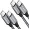 etguuds USB C to USB C Cable [1M 2-Pack], USB Type-C Charger Cable 60W Fast Charging Nylon Braided for iPhone 16 15 Pro Max Samsung Galaxy S24 Ultra S24 S23 S22 Note 20 A54 A70 -Grey