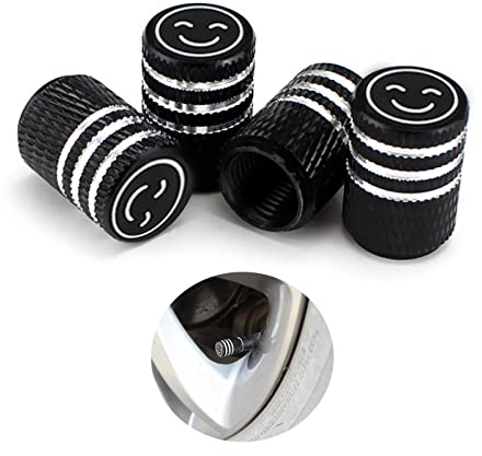 4 Stück Reifen Ventilkappen Smiley Ventilkappen Schwarz Reifen Ventilkappen Aluminium Reifen Ventilkappen Korrosionsbeständig Universal Ventilkappe Reifen Ventilkappen Mit Dichtungen