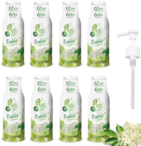 8 paquetes - Light - Bajo en carbohidratos - Jarabe de fitness de FruttaMax | Azúcar Cero | con Stevia | 50-60% Contenido de Fruta (8x500ml) (8 x Flor de Saúco-Lima-Menta Light)