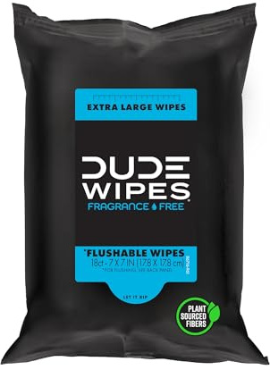 DUDE Wipes Unscented Travel Wipes - 1 pack (18 Count) - Extra-Large Cleansing Flushable Wipes for Sensitive Skin - Infused with Vitamin E and Aloe - Septic and Sewer Safe