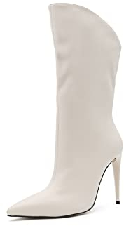 QUEEN HELENA Stivaletti a Punta con Tacco a Spillo Zip Laterale Stivali Casual Donna K2091 (Beige Pu, numeric_37)