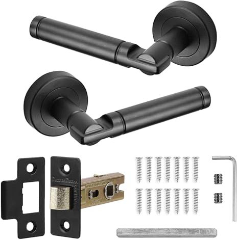 Decoranddecor Enigma Round Door Handles – Aluminium Matt Black Internal Handle Sets with Fire-Rated Tubular Mortice Latch – Sleek Design for Wooden Doors