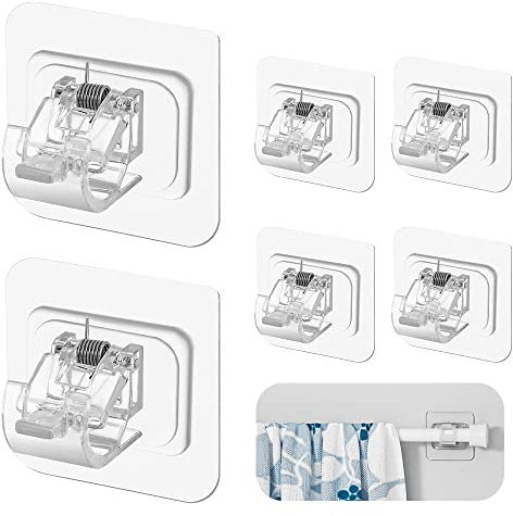 DAGORD 6 Stück Selbstklebende Vorhangstange Selbstklebende Gardinenstangen Halterung Halter Gardinen Stangen Wand für Home Wohnzimmer Küche Badezimmer (Durchsichtig)