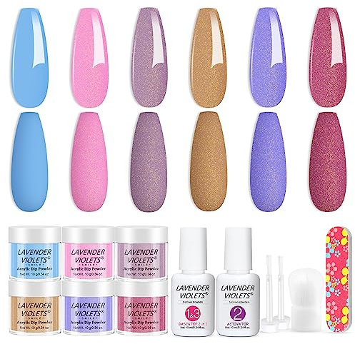 Lavender Violets 6 Couleurs Acrylique Trempage Poudre Système French Nail Manucure Deux En Un Base, Activateur De Vernis De Finition Brosse à Ongles Lime M219