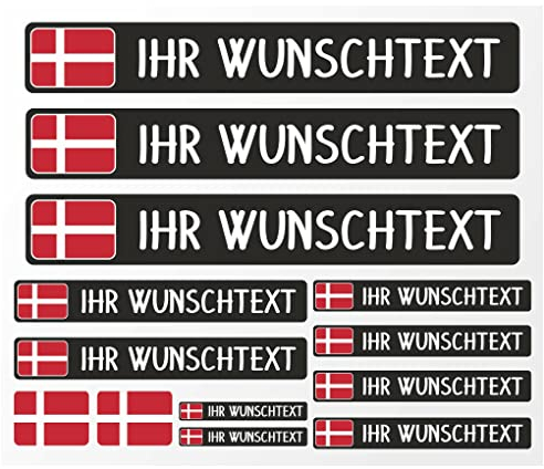 Samunshi® Fahrrad Namensaufkleber Dänemark Flagge - Name für Auto Motorrad Fahrrad Helm - Aufkleber Sticker Set personalisiert - Tuningaufkleber